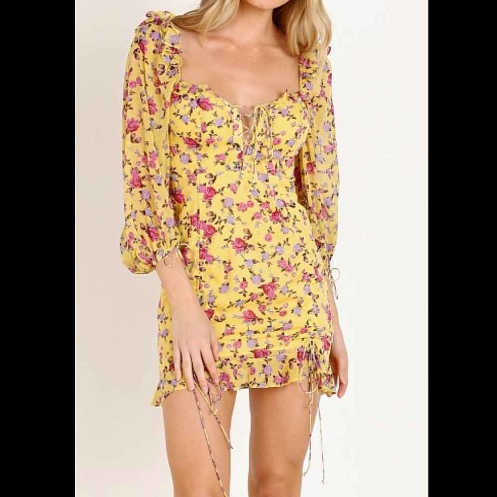 For Love & Lemons Yellow Floral Dress